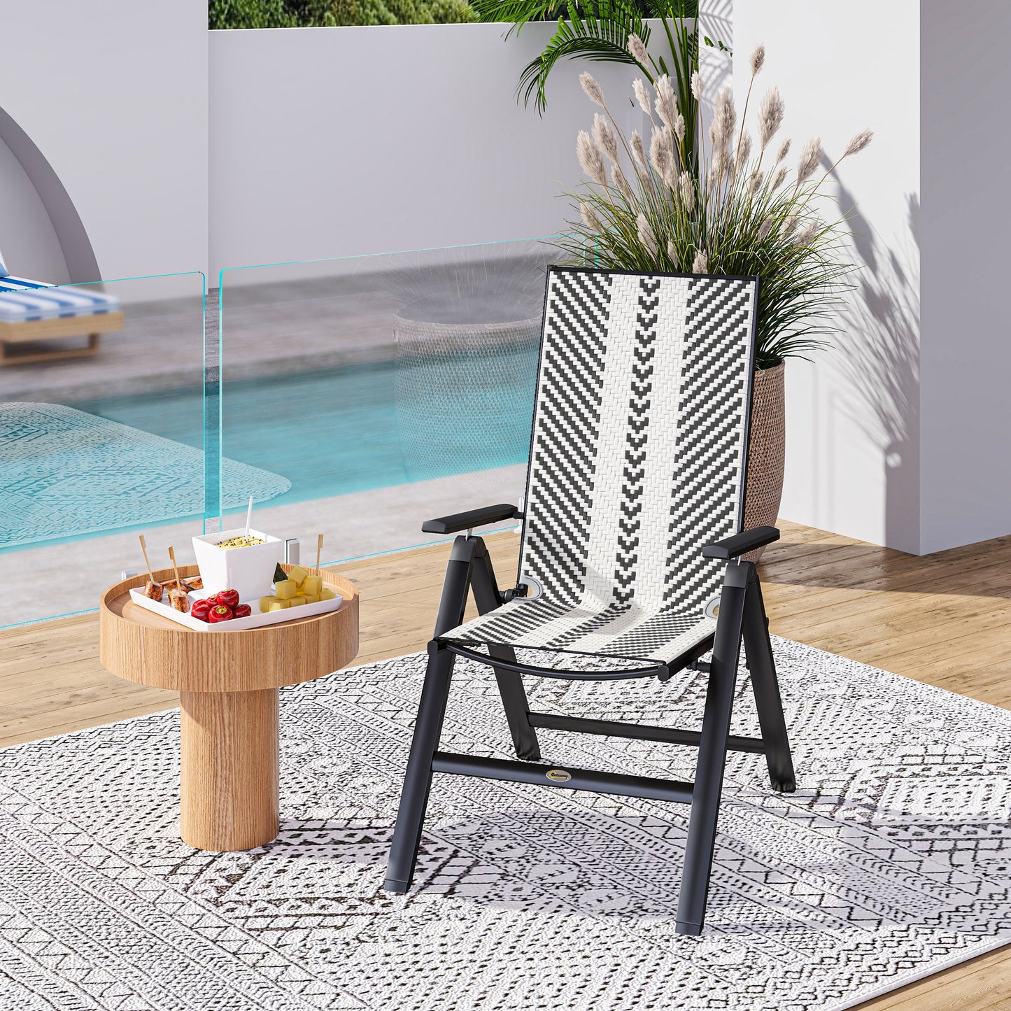 Tatoba Rattan Black Reclining Outdoor Garden Chairs With Adjustable Backrest