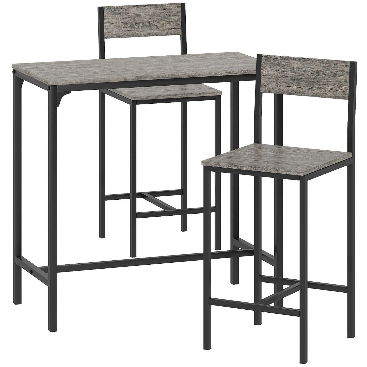 Novero 3 Piece Industrial Breakfast Bar Set With 2 Stools And Footrest Support
