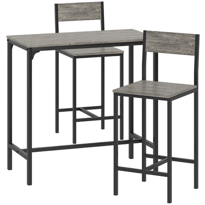 Novero 3 Piece Industrial Breakfast Bar Set With 2 Stools And Footrest Support