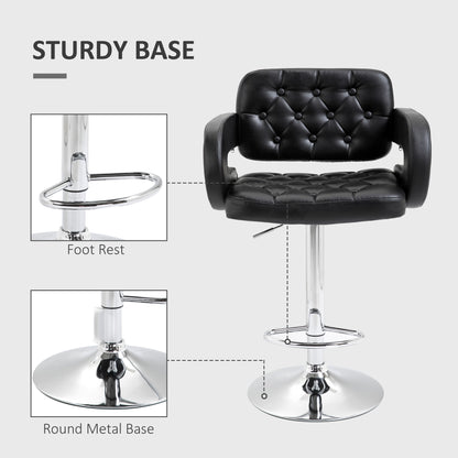 Hafi Rino Faux Leather Black Adjustable Swivel Bar Stools Set Of 2 With Back And Arm Support