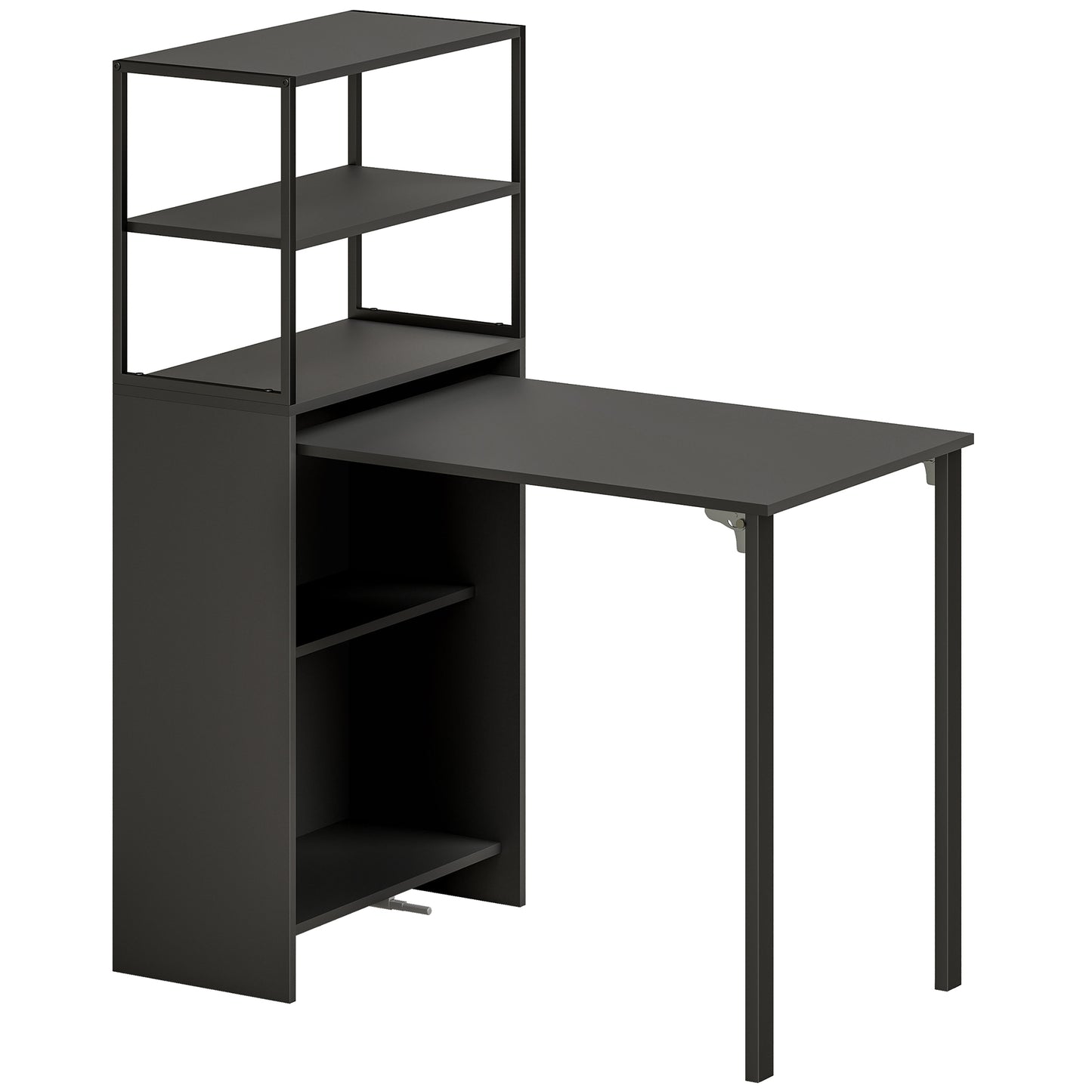 Serana 105cm Wooden Black Folding Work Table With Integrated Shelving
