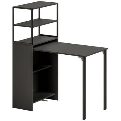 Serana 105cm Wooden Black Folding Work Table With Integrated Shelving