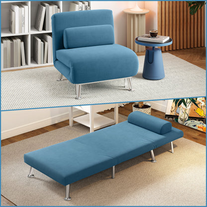 Ziel Lika Blue Velvet Single Sleeper Chair Silver Metal Legs