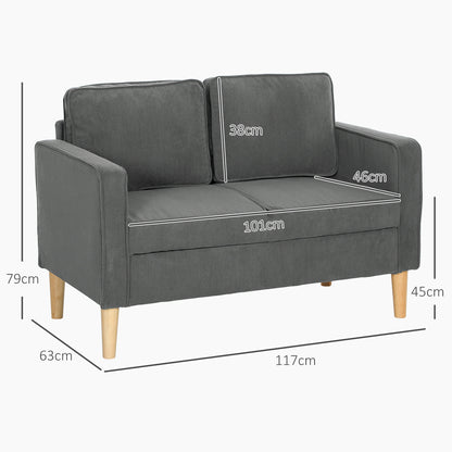 Sono Vare Corduroy Grey Compact 2 Seater Sofa Natural Wooden Legs