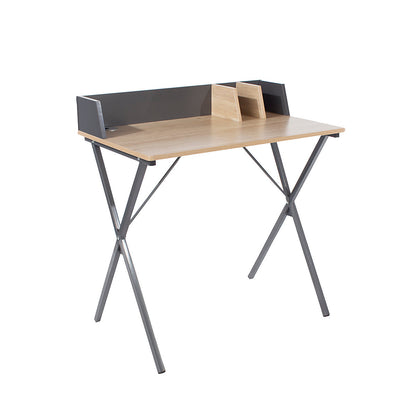 Megara Oak Wood Study Desk With Dividers And Grey Metal Cross Legs