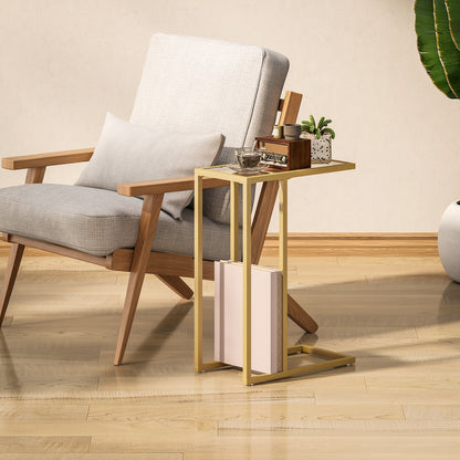 Ramise Gold Metal And Glass Slim C Shaped Side Table