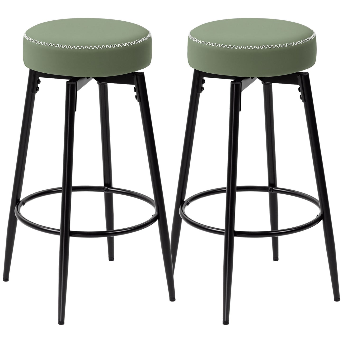 Rivali Faux Leather Green And Black Bar Stools Set Of 2 With Footrests
