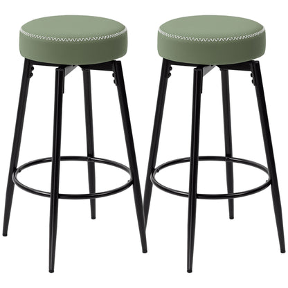 Rivali Faux Leather Green And Black Bar Stools Set Of 2 With Footrests