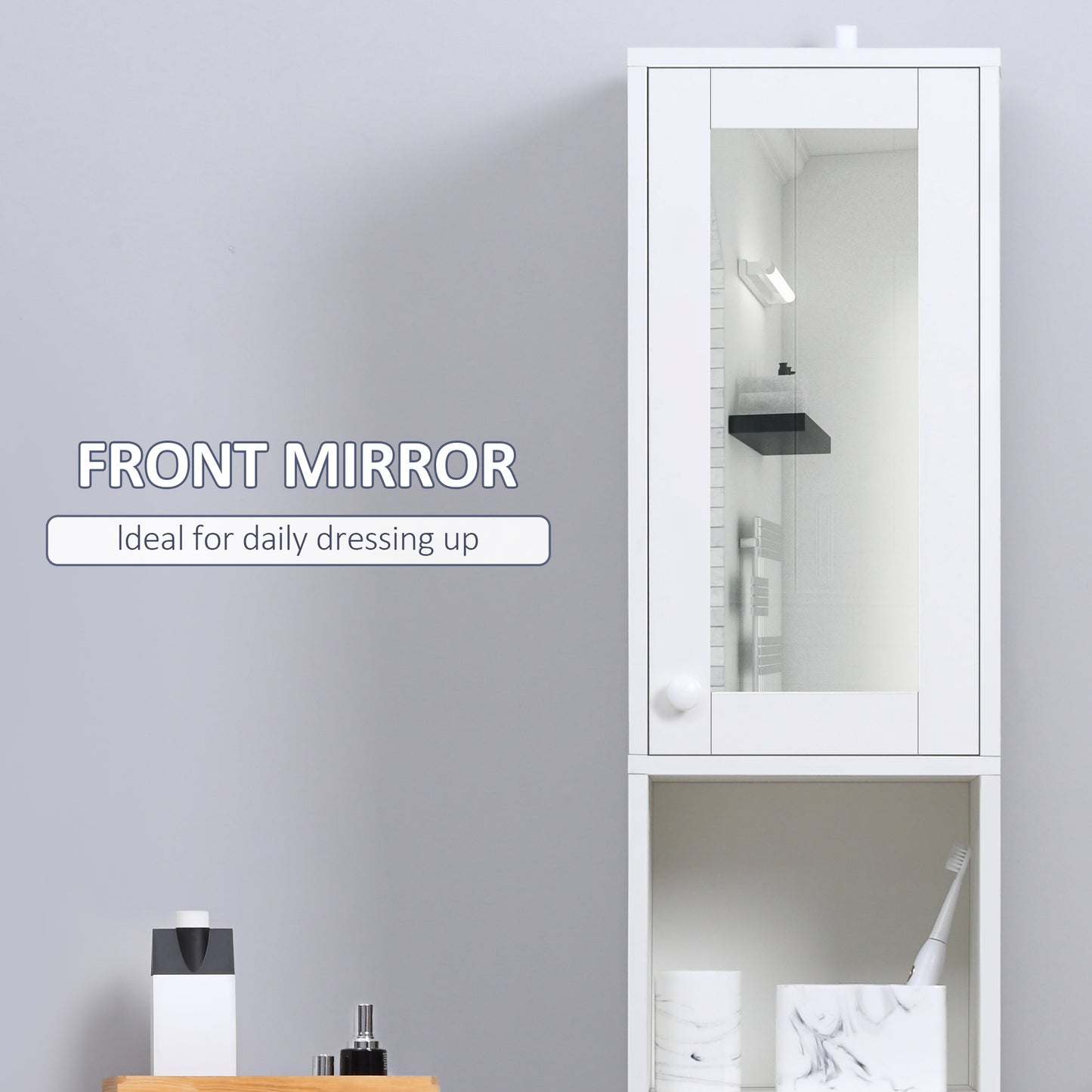 Marila Miro Narrow Tall Bathroom Cabinet With Mirror Adjustable Shelves And Double Doors White