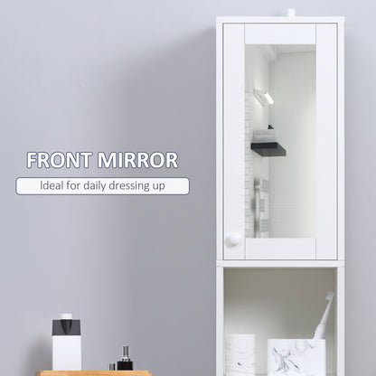 Marila Miro Narrow Tall Bathroom Cabinet With Mirror Adjustable Shelves And Double Doors White