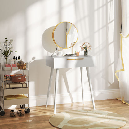 Sovaha White Elegant Dressing Table With Round Mirror 60 x 40 x 123cm