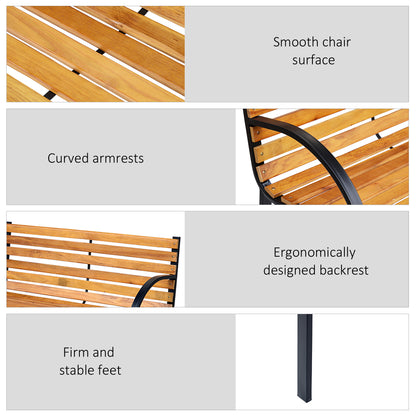 Nifalo 122cm Steel And Natural Slatted Wood Outdoor Garden Bench