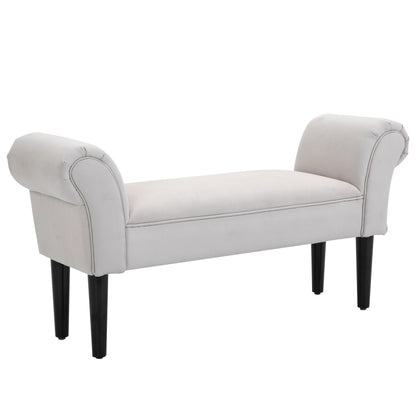Rosomi  Cream Upholstered Mid Century Entryway Bench With Armrests And Wooden Legs