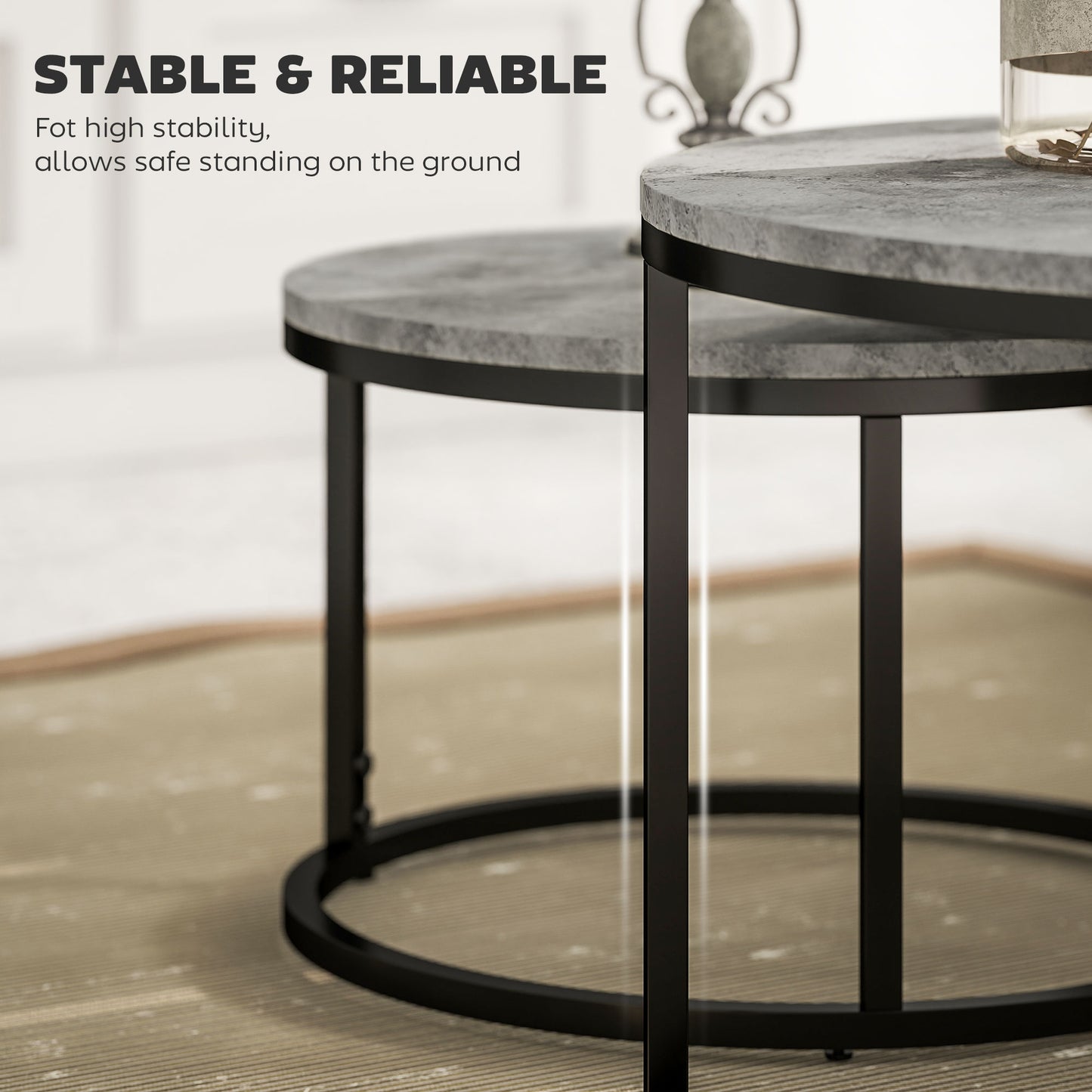 Faline Metal And Wood Grey And Black Set Of 2 Marble Effect Nesting Tables