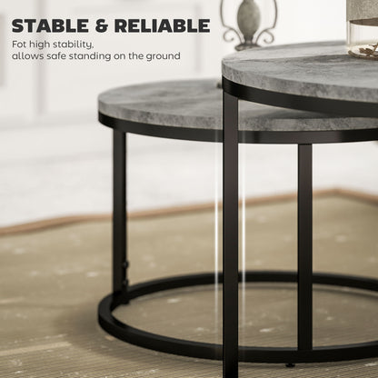 Faline Metal And Wood Grey And Black Set Of 2 Marble Effect Nesting Tables