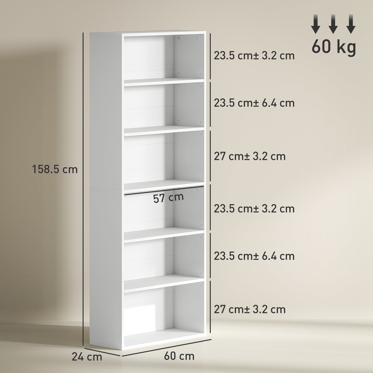 Soel Wood White 6 Tier Bookcase