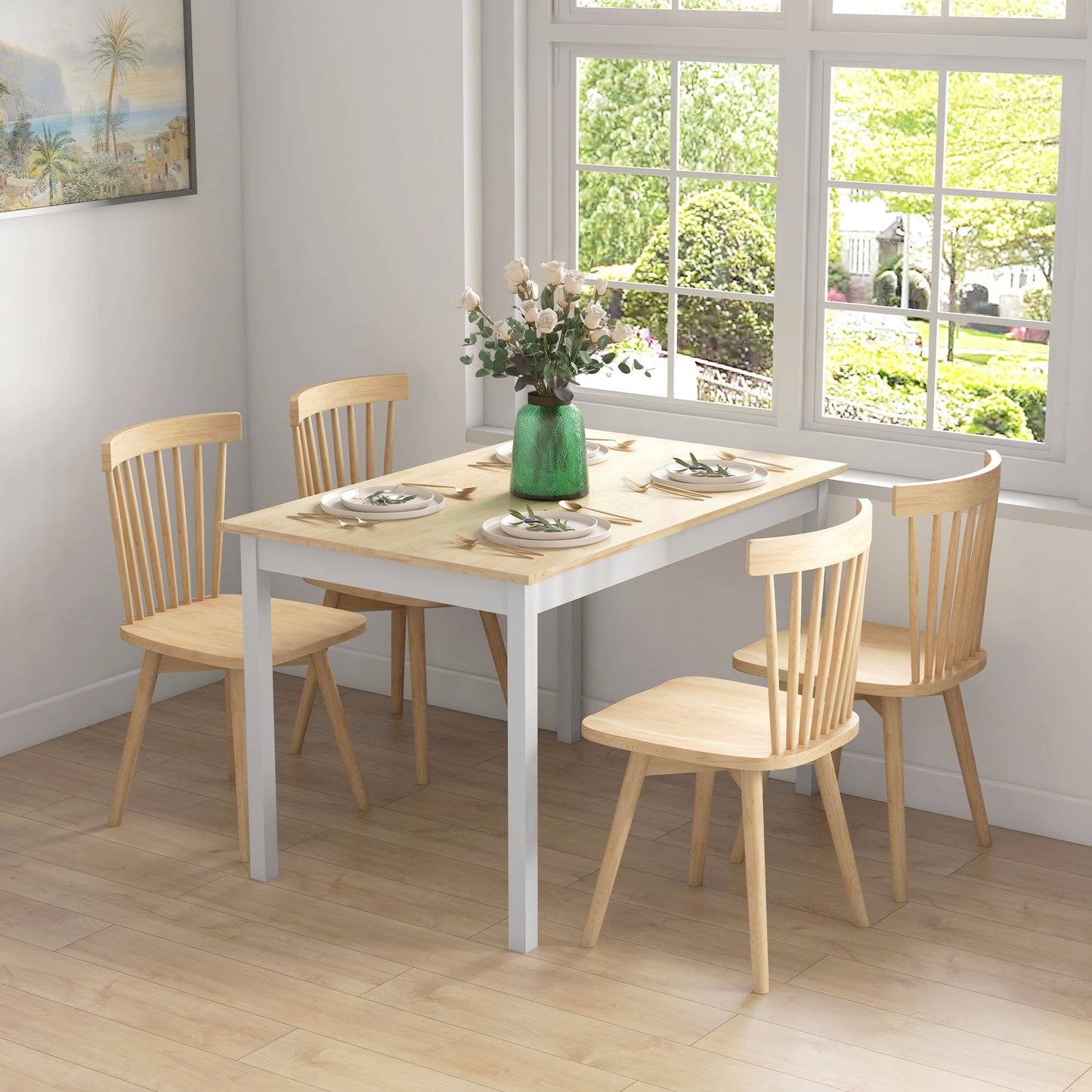 Sasoroma Solid Wood Natural 4 Seater Farmhouse Style Dining Table