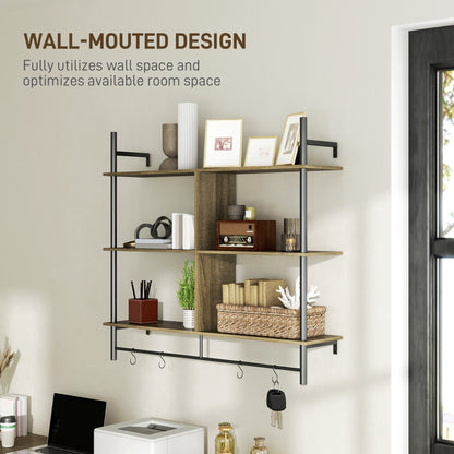 Doso Yoli Wood Effect Grey 3 Tier Floating Wall Shelves
