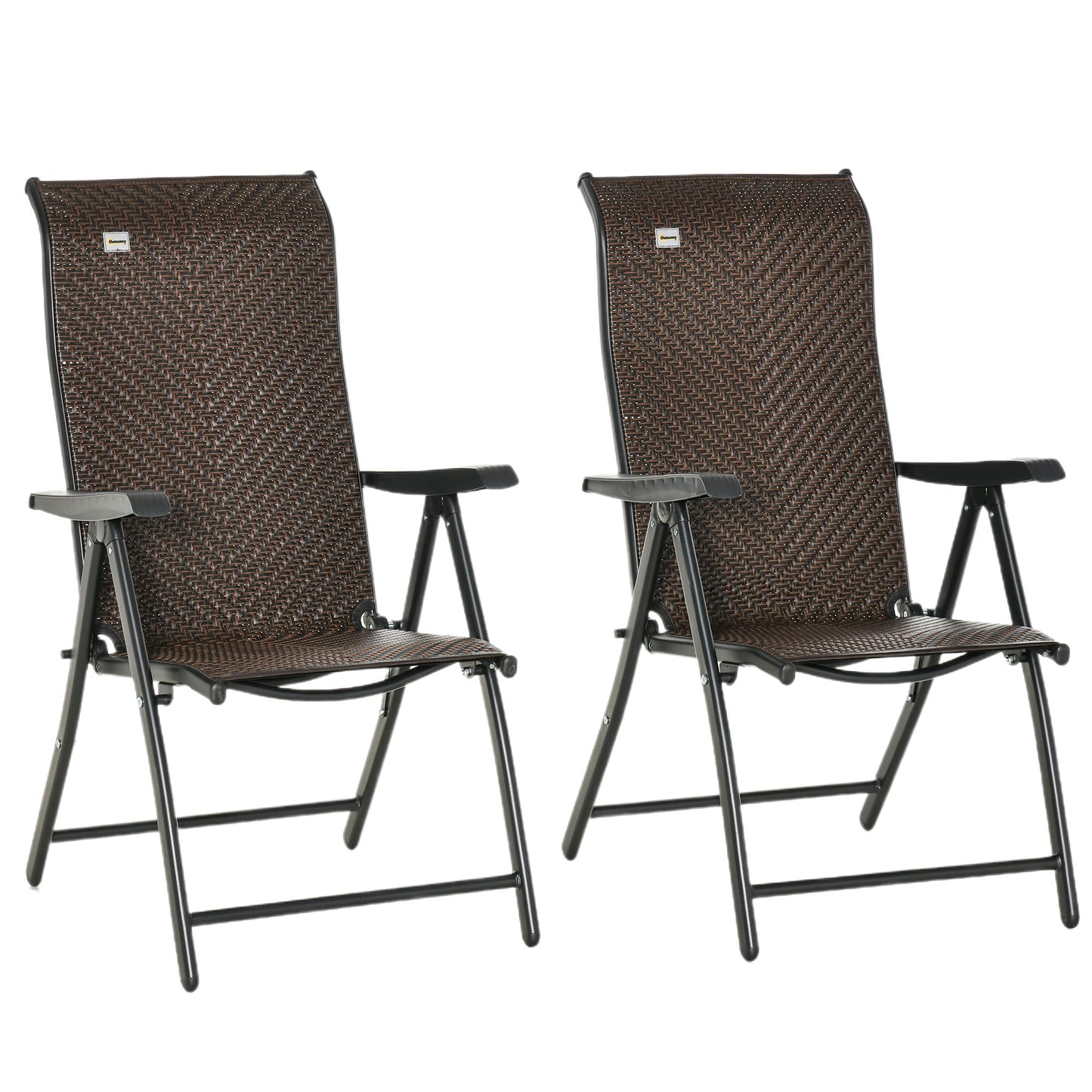 Noka Set Of 2 Metal Brown Folding Garden Chairs With 7 Position Reclining Backs