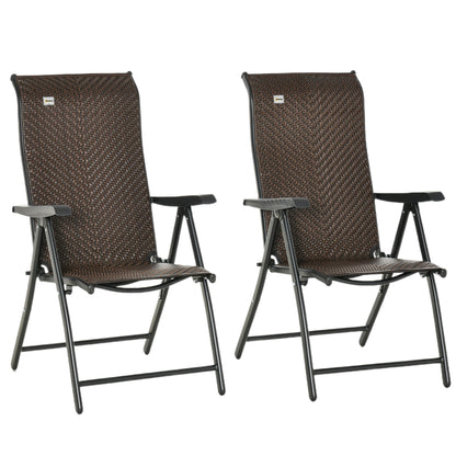 Noka Set Of 2 Metal Brown Folding Garden Chairs With 7 Position Reclining Backs