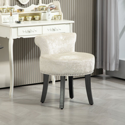 Salami Beige Velvet Dressing Table Stool With Rubber Wood Legs