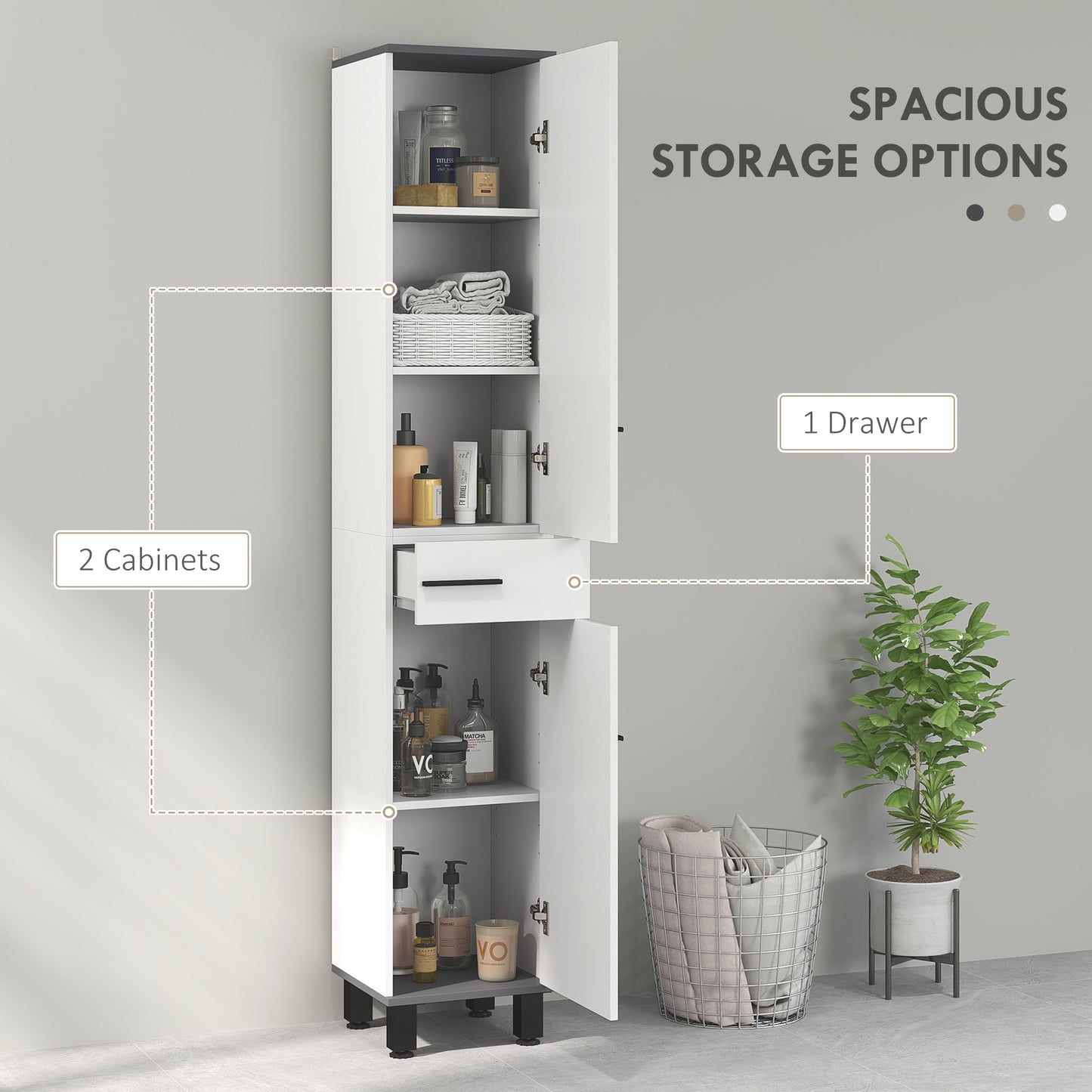 Mael Extra Tall Slim Bathroom Storage Cabinet In White 190cm
