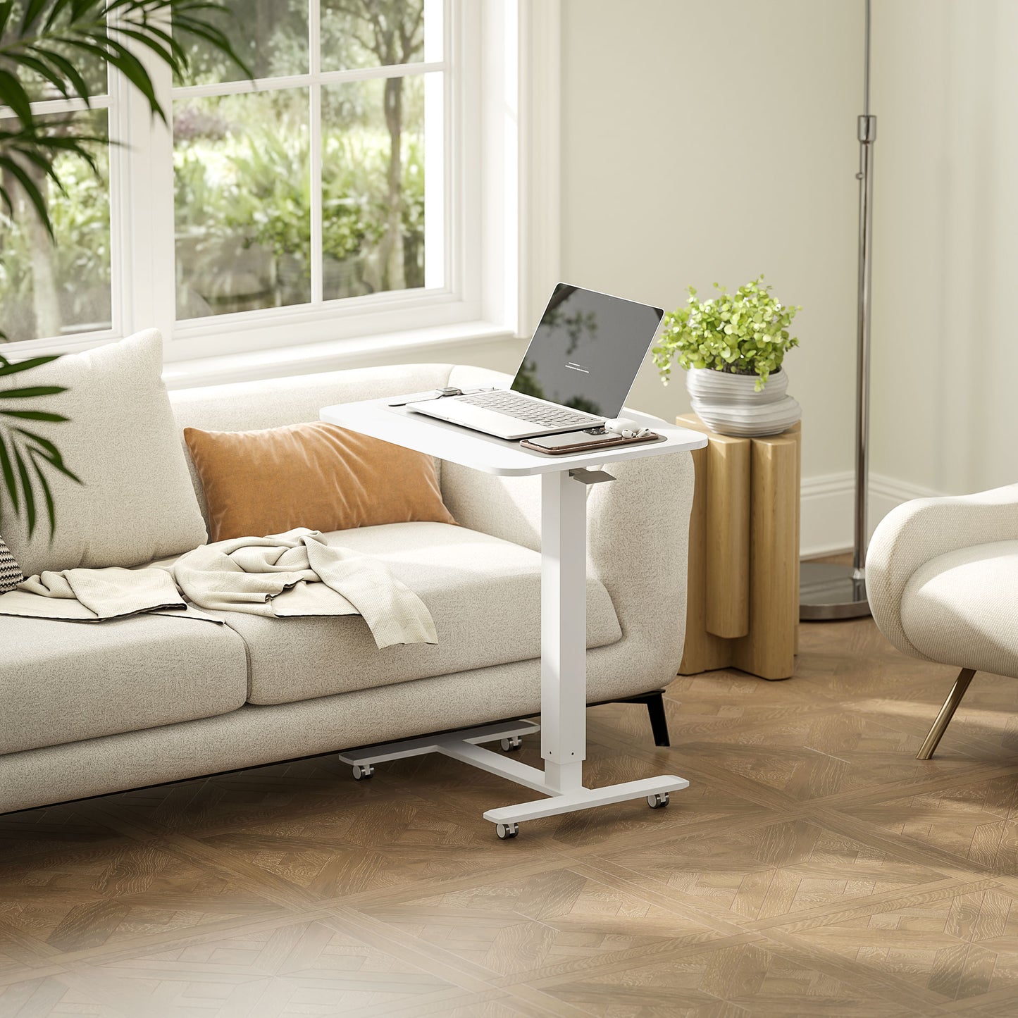 Nelone White Laptop Stand Adjustable Standing Desk On Wheels