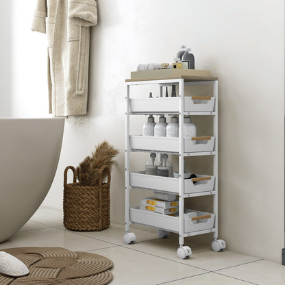 Lubani Metal White 5 Tier Storage Trolley On Wheels