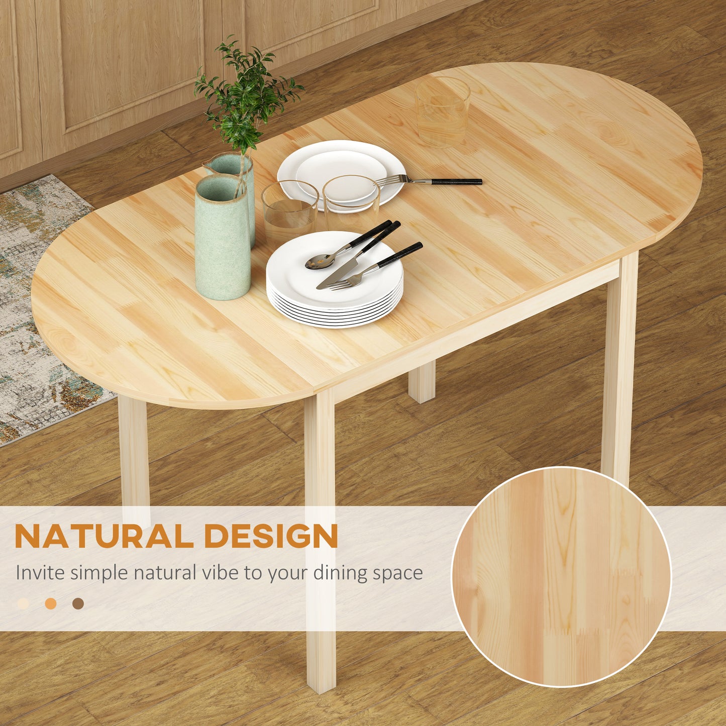 Fico Solid Wood Natural Drop Leaf Dining Table Seating 4 To 6