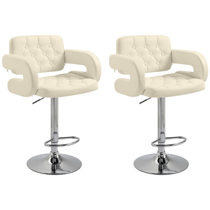Senoke Faux Leather White Adjustable Swivel Bar Stools Set Of 2 With Back And Arm Support