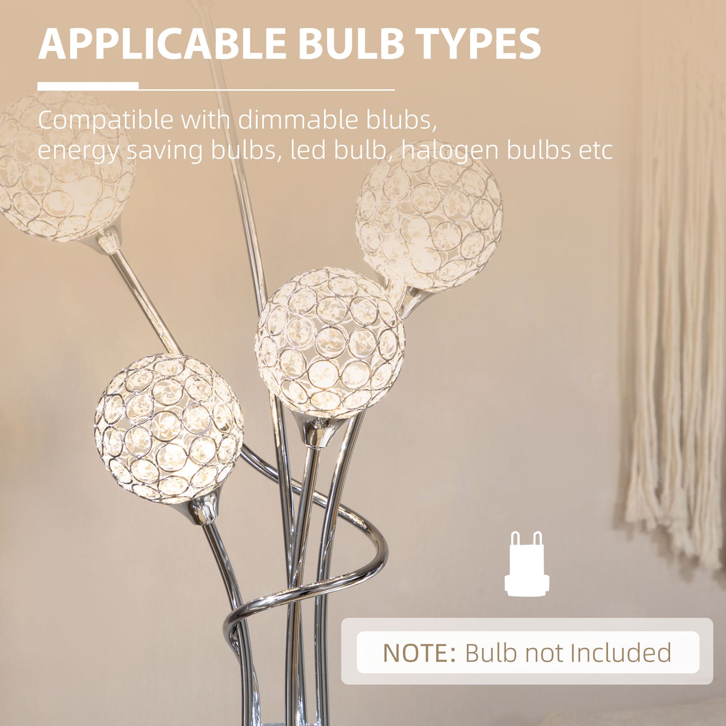 LomoveCrystal And Metal Silver 5 Light Upright Floor Lamp 156 cm