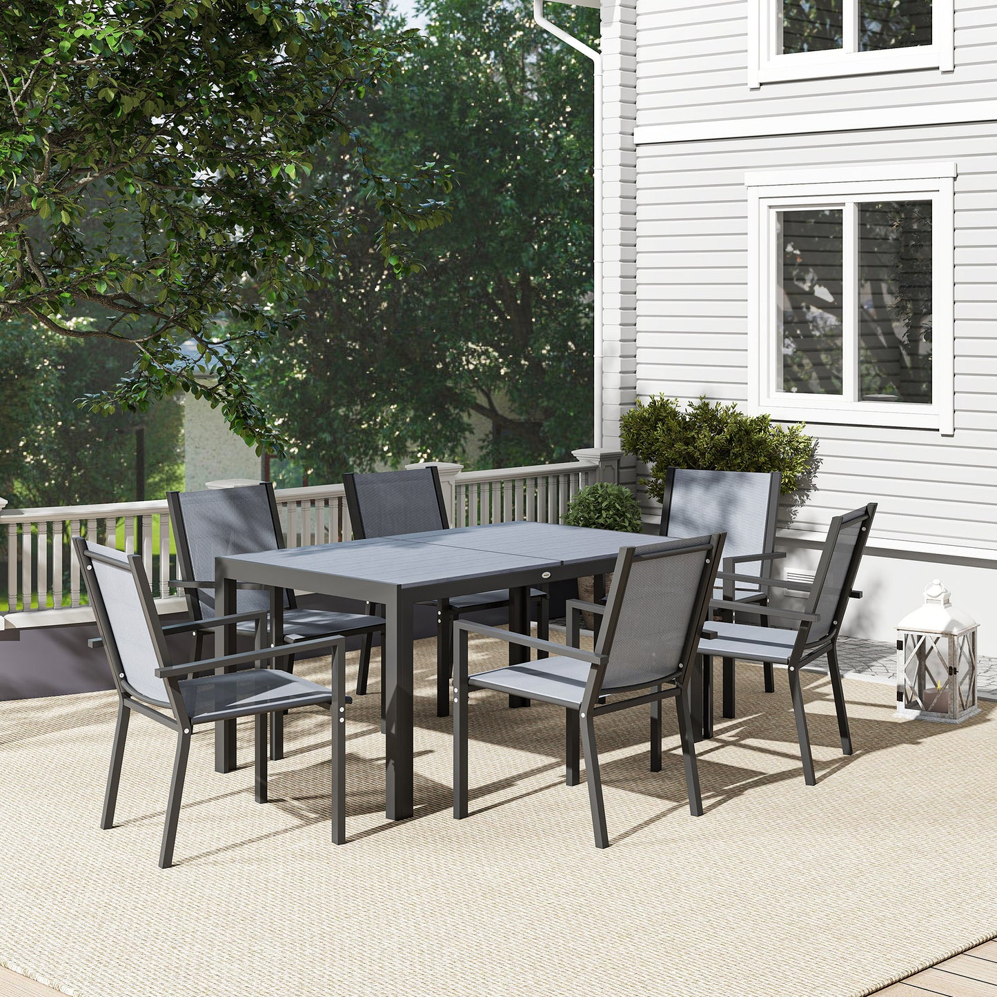 Lani 6 Seater Light  Grey Mesh Garden Dining Set With Rectangular Table