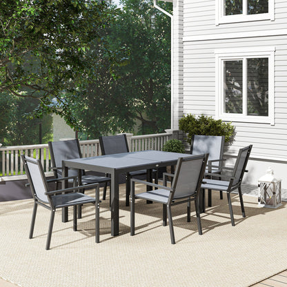 Lani 6 Seater Light  Grey Mesh Garden Dining Set With Rectangular Table