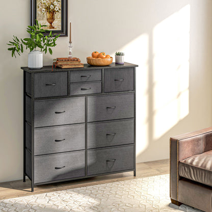 Salina Metal And Fabric Black 10 Drawer Storage Dresser With Foldable Drawers And Steel Frame