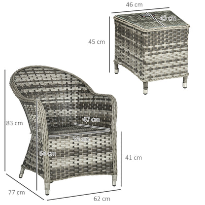 Yosu Rattan Grey 3 Piece Bistro Set With Glass Top Table