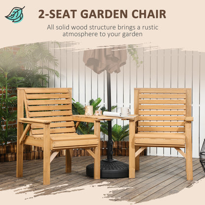 Moha Naturla Wood Garden Bistro Set Love Seat With Coffee Table And Parasol Hole Bench Set