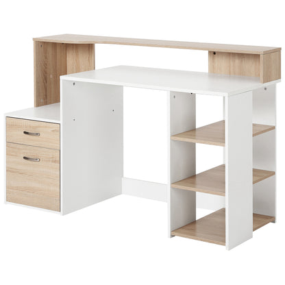 Niledi 137cm Wooden Oak Large Office Desk With Shelves Drawers And Printer Stand