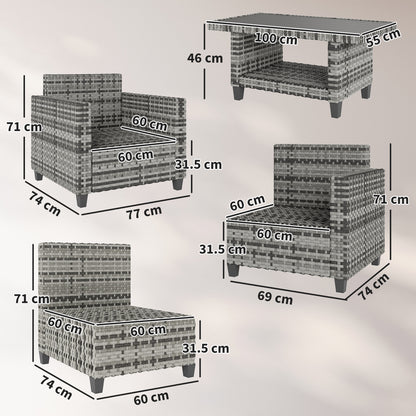 Coneno Rattan Light Grey 5 Seater Outdoor Sofa Set White Cushions