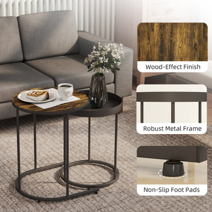 Renovi Set Of 2 Metal And Wood Brown And Black Industrial Nesting Tables