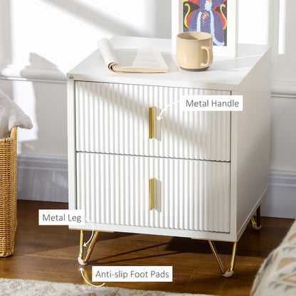 Nehana Set Of 2 Wooden White And Gold Tone 2 Drawer Bedside Chests