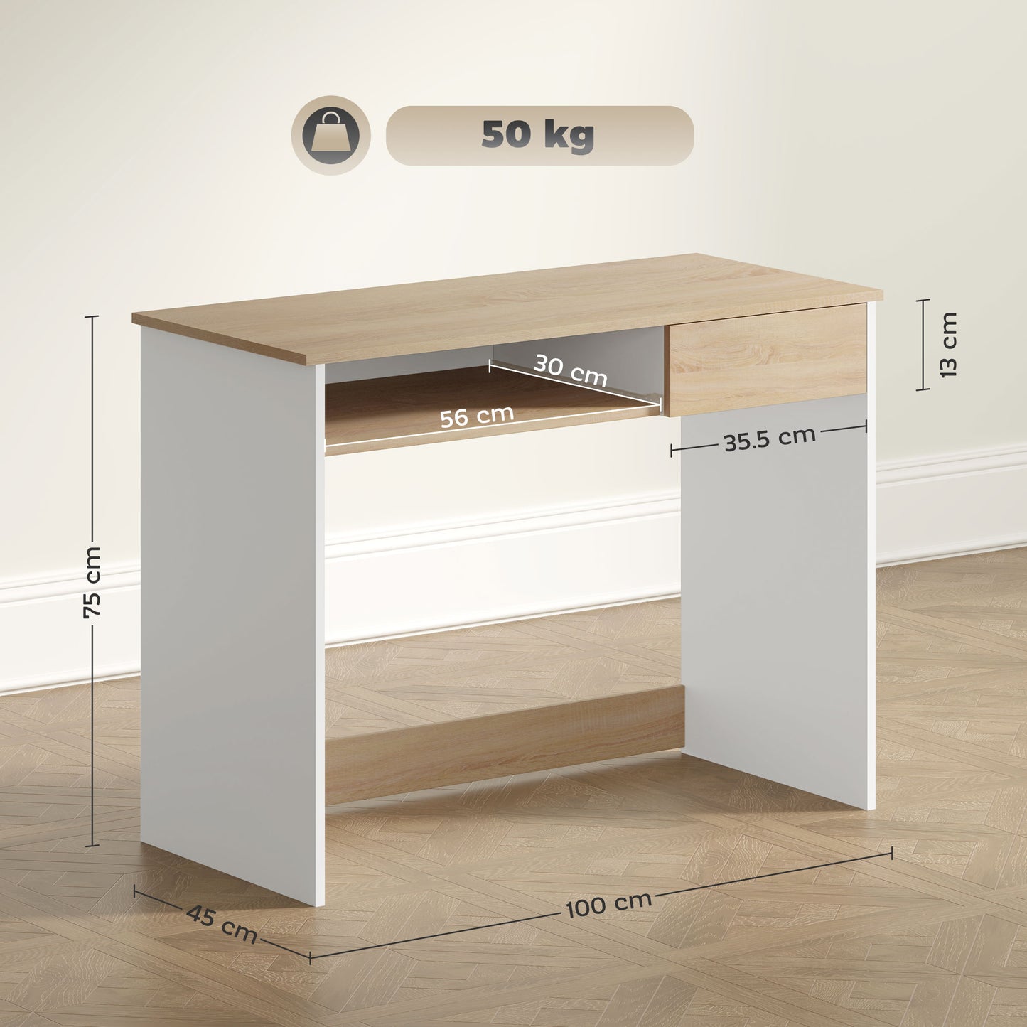 Nosadi 100cm Oak Finish Compact Desk With Keyboard Tray And Drawer Storage
