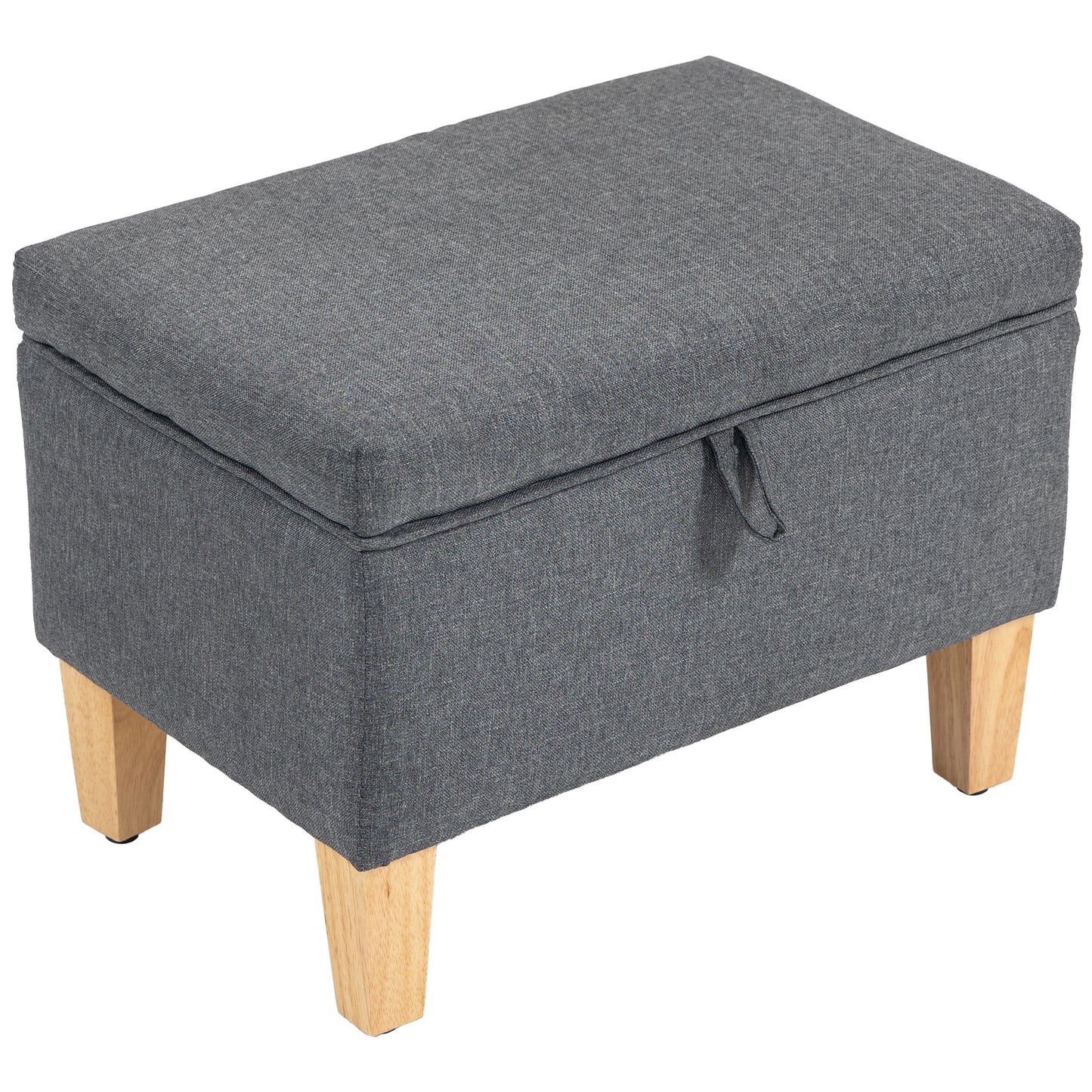 Doma Linen Grey Compact Storage Footstool With Storage Natural Wooden Legs