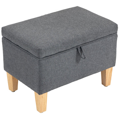 Doma Linen Grey Compact Storage Footstool With Storage Natural Wooden Legs