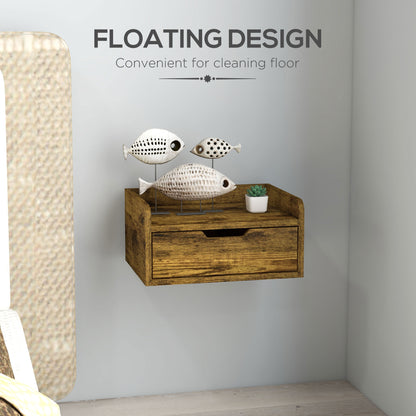 Mita Tova Rustic Brown Set Of 2 Wall Mounted Floating Bedside Tables With Drawer Storage