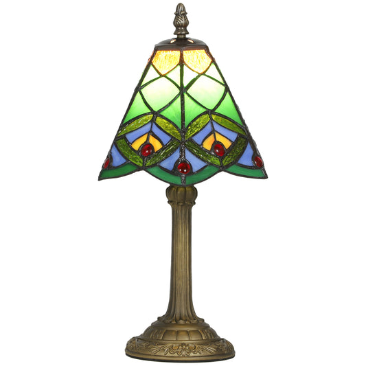 Mamavi Glass And Metal Green Tiffany Style Table Lamp With Geometric Stained Design