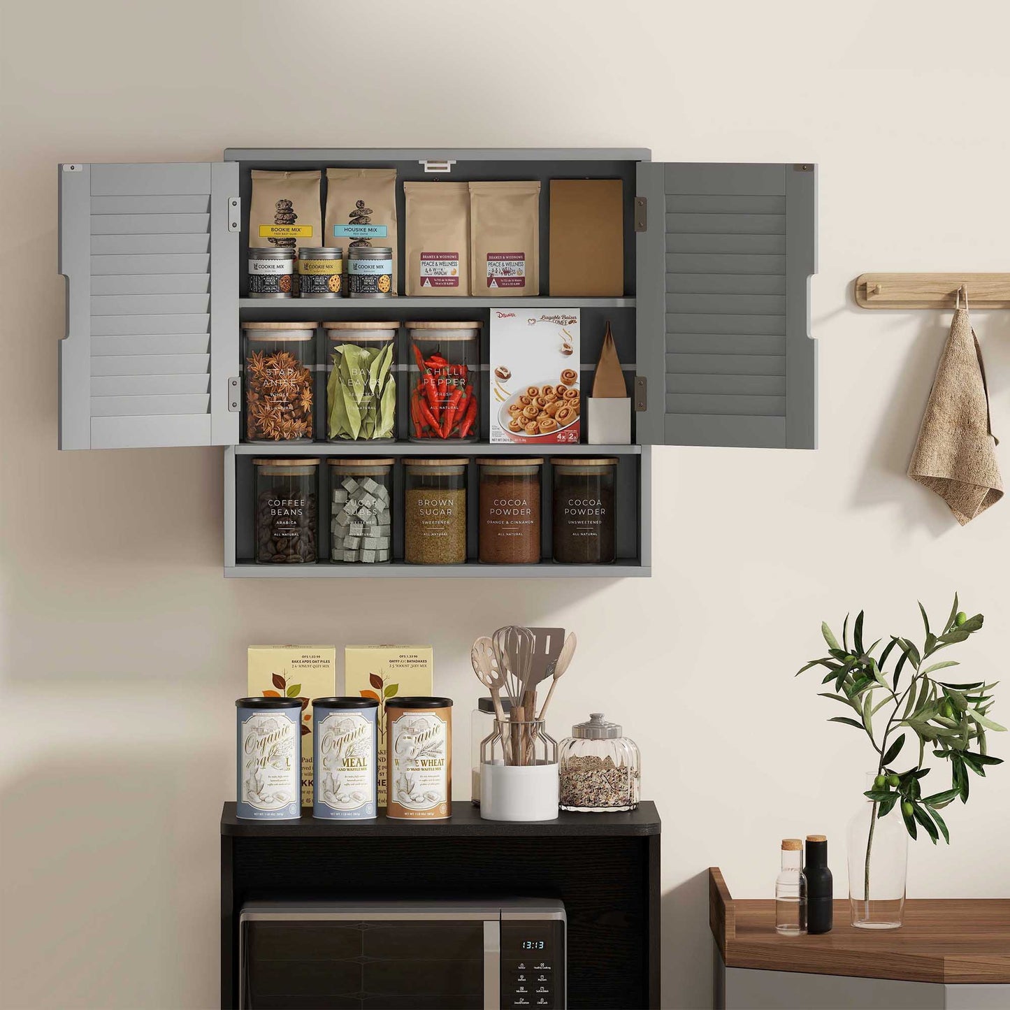 Zilikane Wall Mounted Bathroom Storage Cabinet With Adjustable Shelves Grey 60 x 20 x 60cm