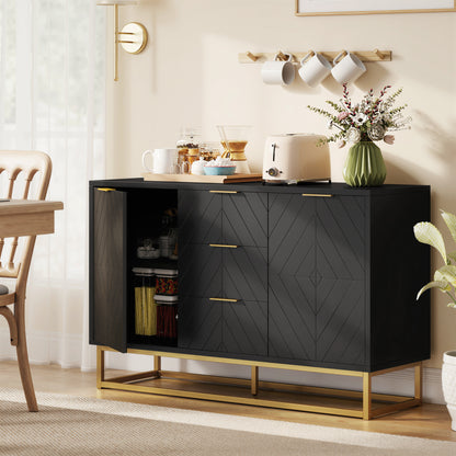 Varase Black Sideboard 3 Drawers 2 Doors Gold Accents