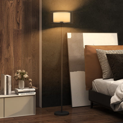 Mira Metal And Fabric Black Minimalist Floor Lamp With Double Layer Shade And Foot Switch
