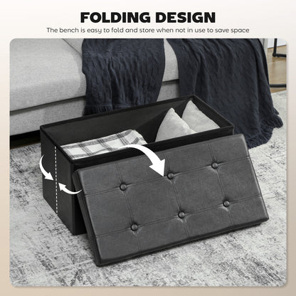 Riviri Faux Leather Black Folding Storage Ottoman Bench 89 Litre