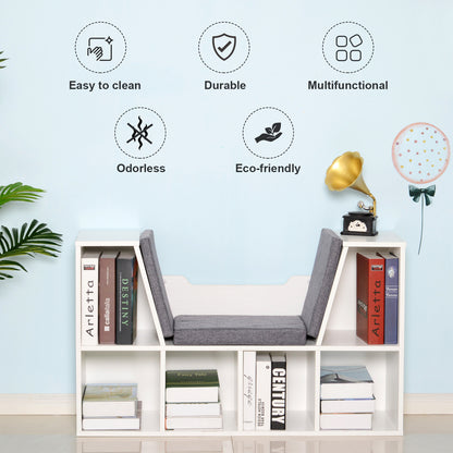 Vezito Wood White Cube Bookcase With Cushioned Seat